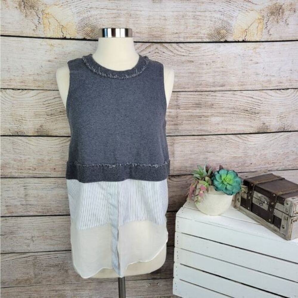 10 Crosby Derek Lam Women's‎ Striped Knit Layered Blouse Grey/White Size 4